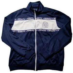 BORN FLY Anytown USA Men 2XL Blue Colorblock‎ Urban Streetwear Zip Track Jacket